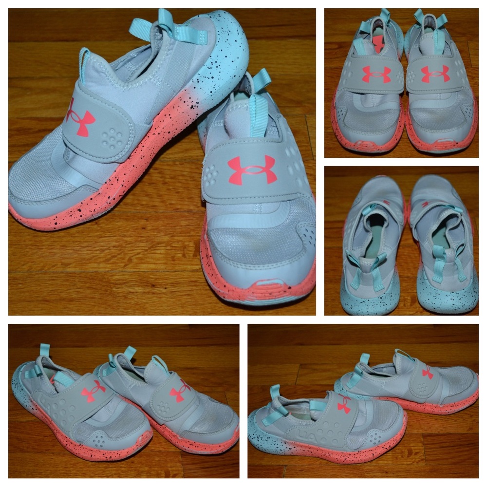 Youth girls Under Armour slip-on athletic tennis shoes, size 2